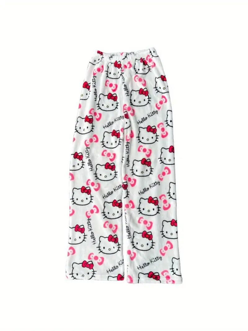 Hello Kitty Pajama Pants - Warm Cartoon Print Sleepwear