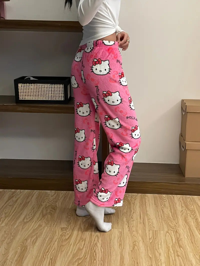 Hello Kitty Pajama Pants - Warm Sleepwear - Rose Red