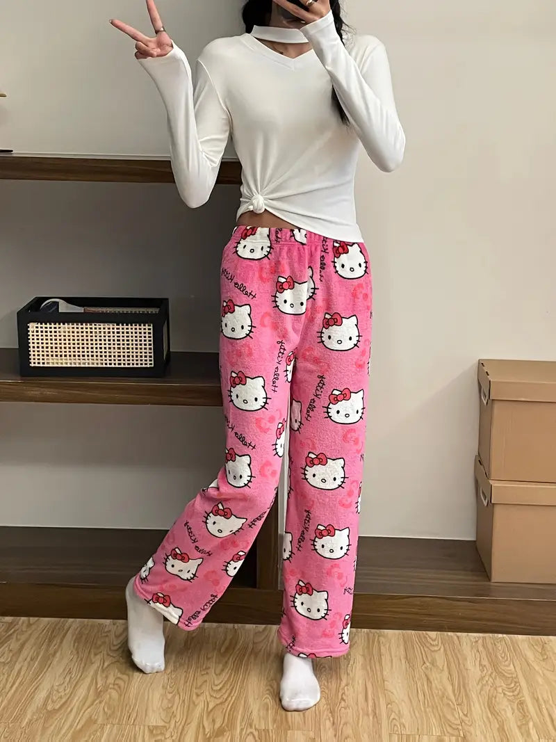 Hello Kitty Pajama Pants - Warm Sleepwear - Rose Red