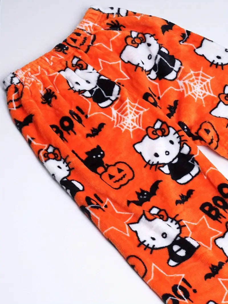 Hello Kitty - Halloween Cartoon Print (Bats, Pumpkins, Spiders) Pajama