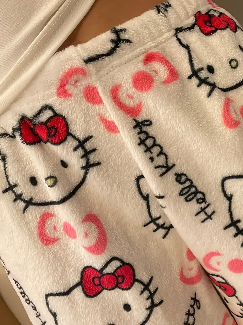 Hello Kitty Pajama Pants - Warm Cartoon Print Sleepwear