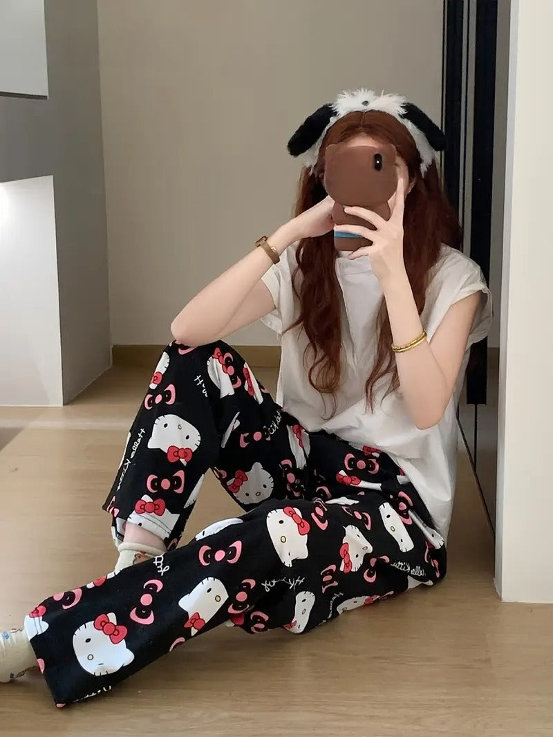 Hello Kitty Pajama Pants - Warm Sleepwear - Black