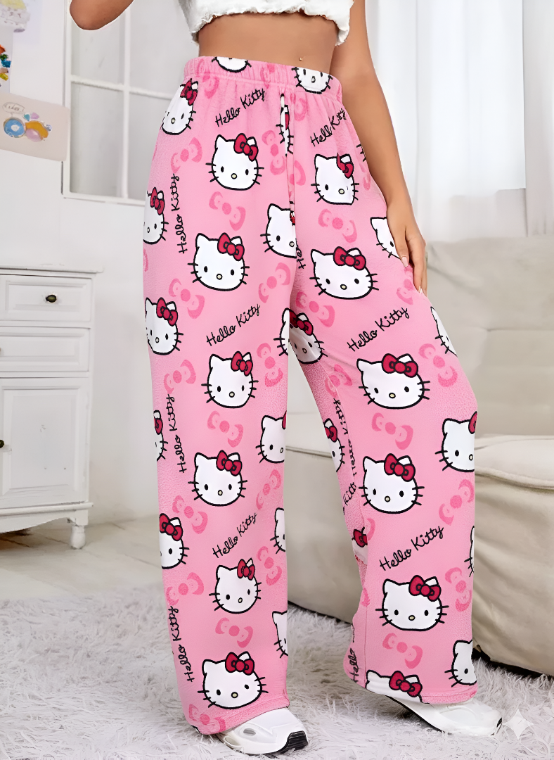 Hello Kitty Pajama Pants - Warm Sleepwear - Rose Red