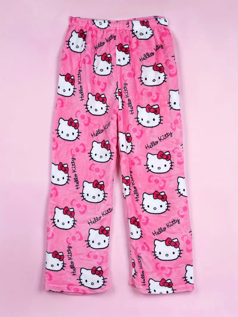 Hello Kitty Pajama Pants - Warm Sleepwear - Rose Red