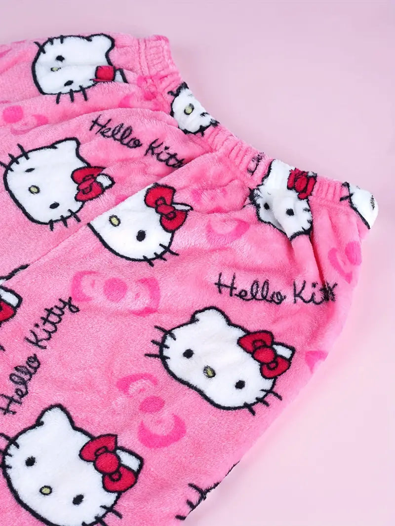 Hello Kitty Pajama Pants - Warm Sleepwear - Rose Red