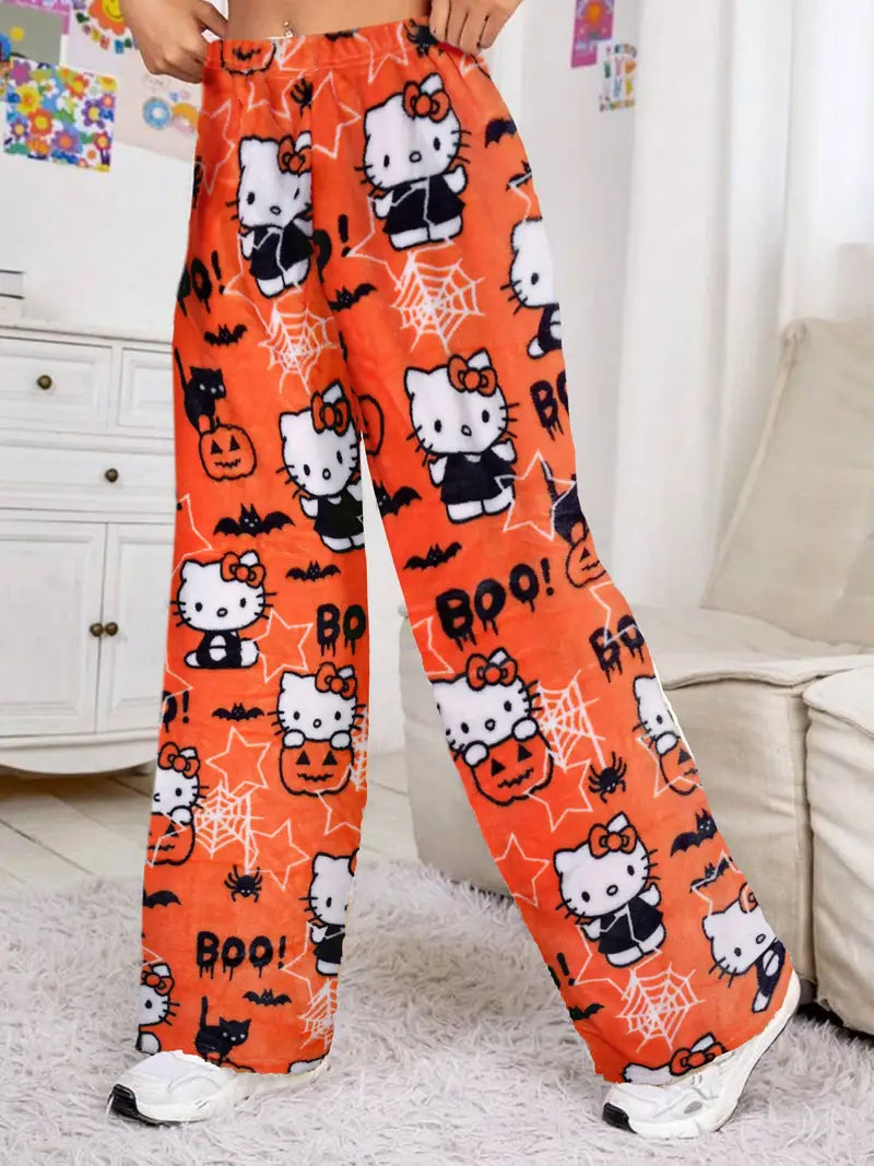 Hello Kitty - Halloween Cartoon Print (Bats, Pumpkins, Spiders) Pajama