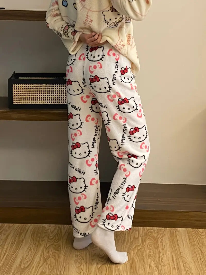 Hello Kitty Pajama Pants - Warm Cartoon Print Sleepwear