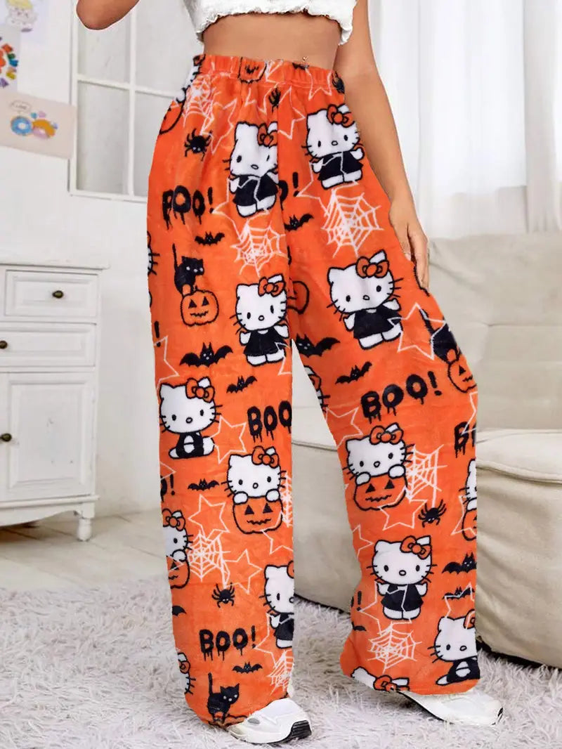 Hello Kitty - Halloween Cartoon Print (Bats, Pumpkins, Spiders) Pajama