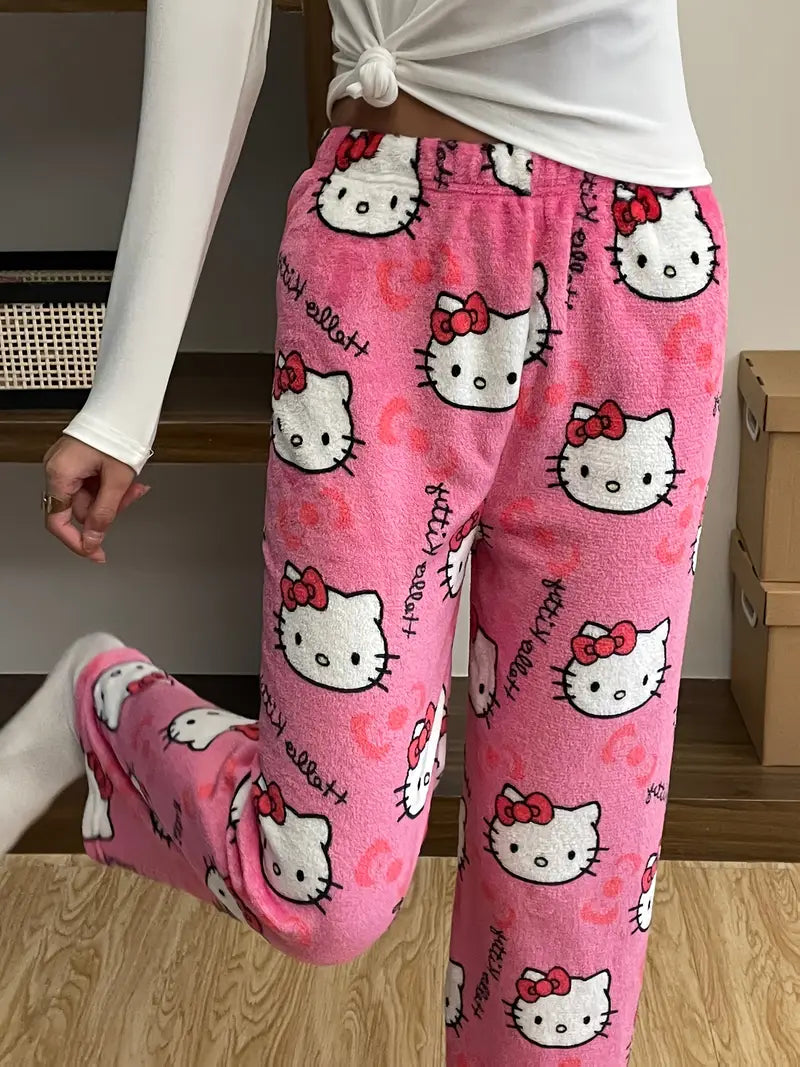 Hello Kitty Pajama Pants - Warm Sleepwear - Rose Red