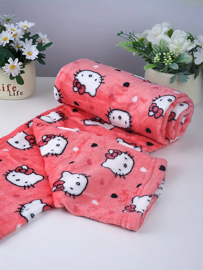 Hello Kitty Pajama Pants - Warm Cartoon Print Sleepwear - Pink
