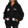 Women's Black Fuzzy Fleece Zip-Up Jacket