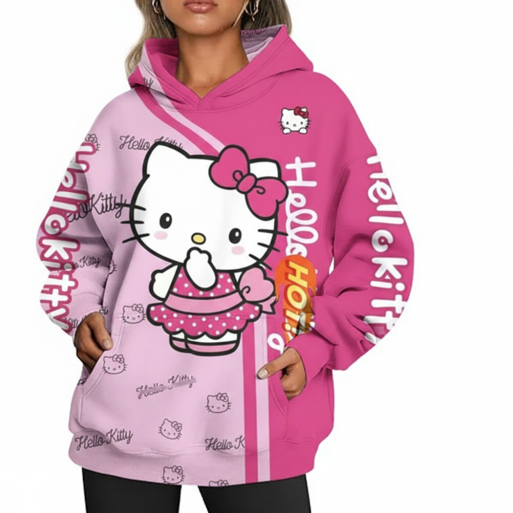 Unisex Hot Pink Hello Kitty 3D Print Pullover Hoodie