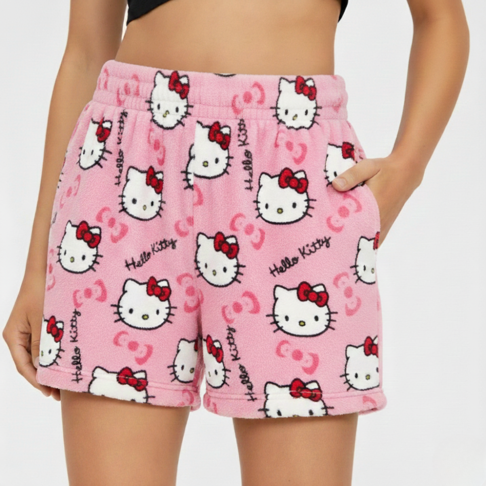 Women's Fluffy Pink Hello Kitty Pajama Shorts