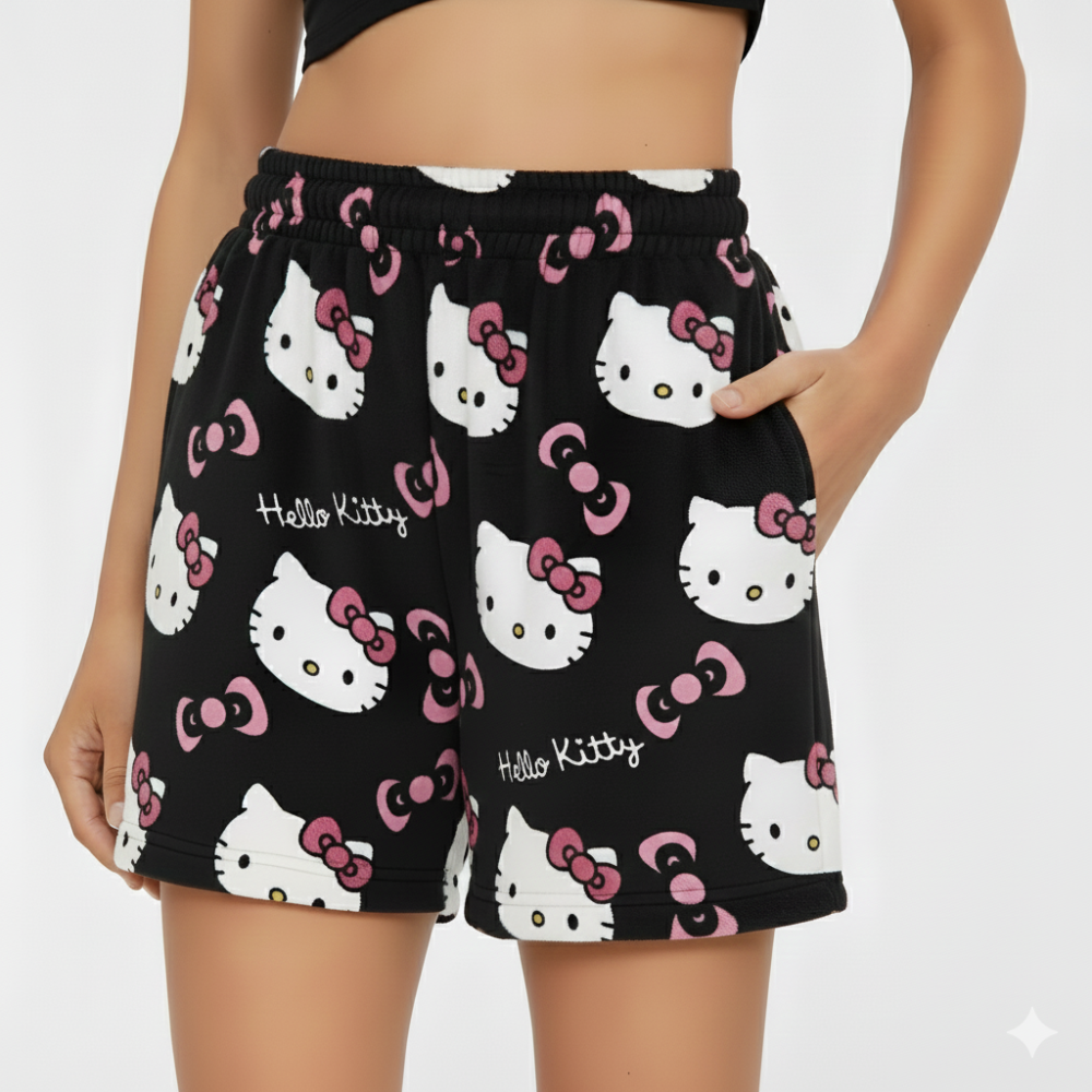 Hello Kitty Black & Pink Fleece Pajama Shorts