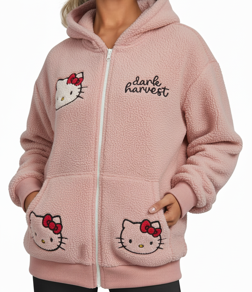 Hello Kitty Pink Fluffy Zip-Up Hoodie