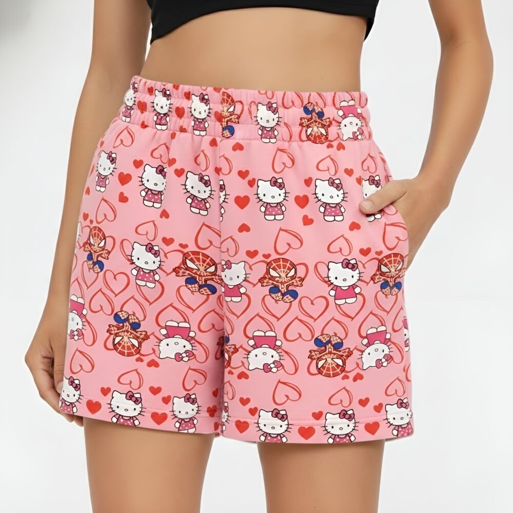 Hello Kitty x Spiderman Pink Cozy Shorts